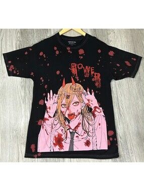 Chainsaw Man Power T-Shirt Crunchyroll Anime Manga Black  Blood Splatter S #14